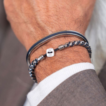 Pig&Hen, Armband Catena Venetian, Segeltau navy blau, Verschluß silber, style